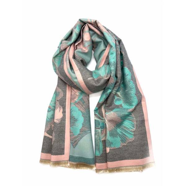 カシミアウール ダブルフェイス フラワー/花柄ストール 大判ストール