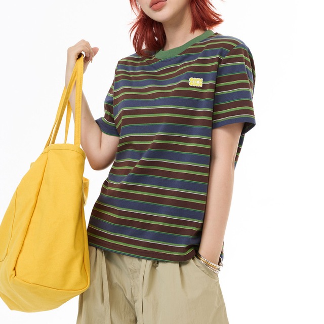 multi-colored border onepoint short-sleeve tee　マルチボーダーワンポイント半袖ティー　J2034