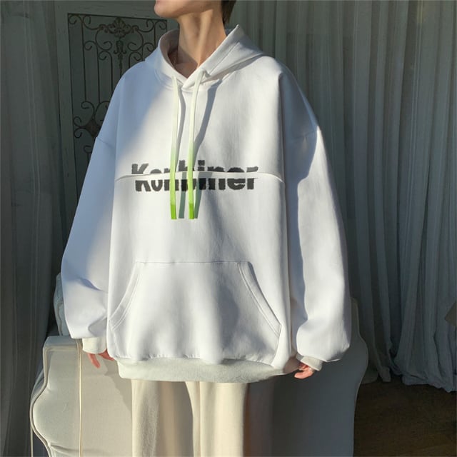 予約販売】パーカー トレーナー スエット 胸ロゴ シンプル 長袖 蛍光紐
