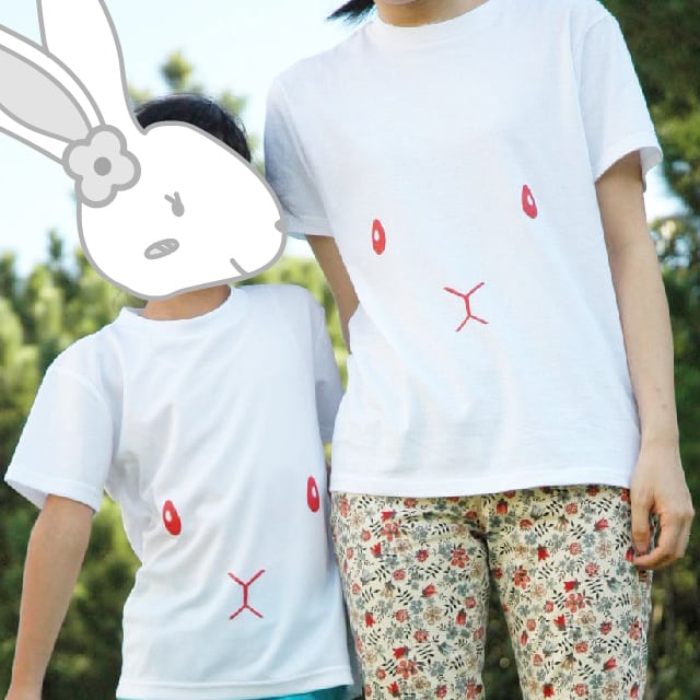 【在庫限り】うさぎフェイス キッズ Tシャツ〈size100〜150〉