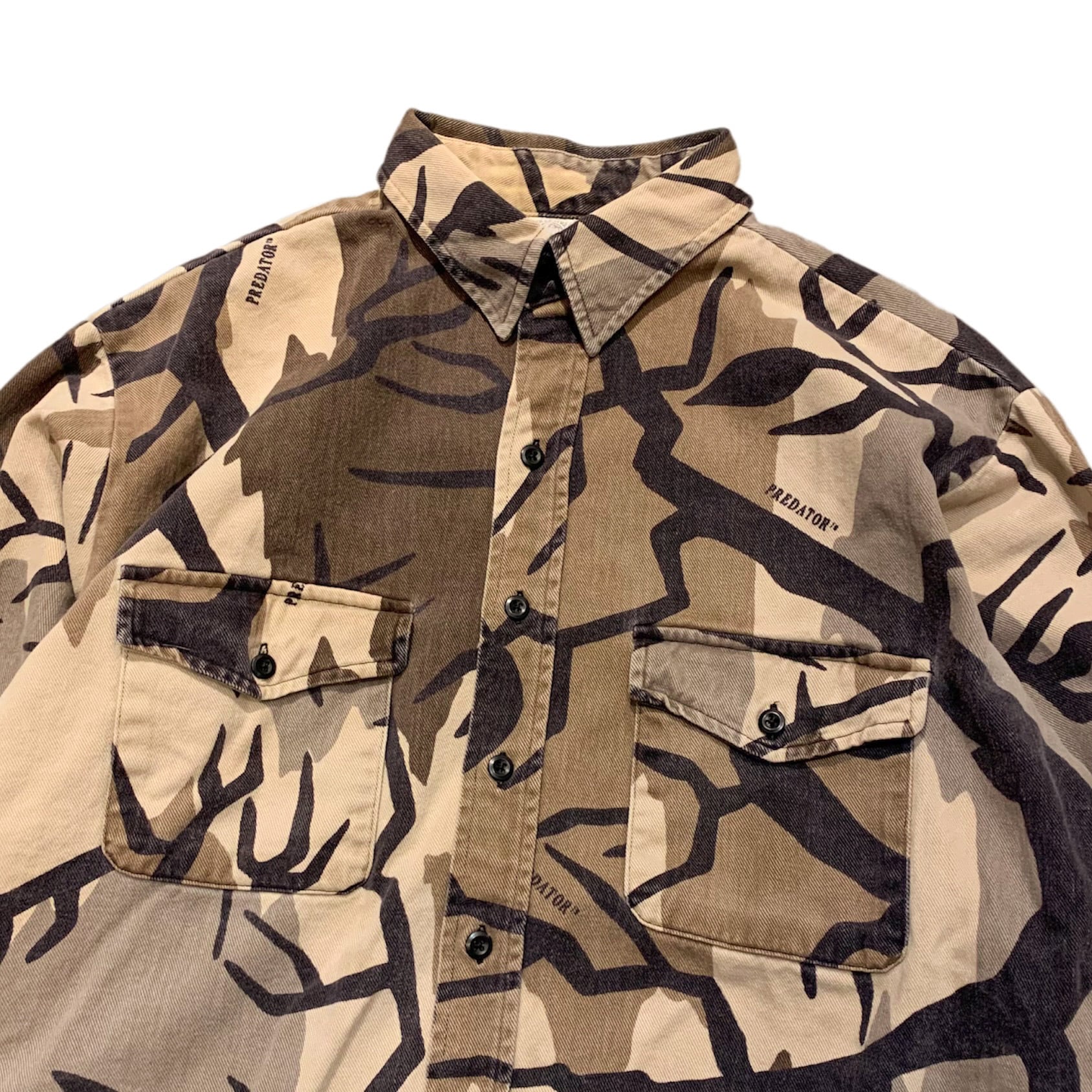 80〜90's USA製 PREDATOR CAMOUFLAGE Shirt XL / プレデターカモ トライバルカモ 迷彩 シャツ アメリカ製  ヴィンテージ 古着