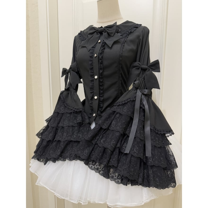 姫袖ブラウス ロリータ クラシカル甘ロリ対応 フリル×リボン長袖