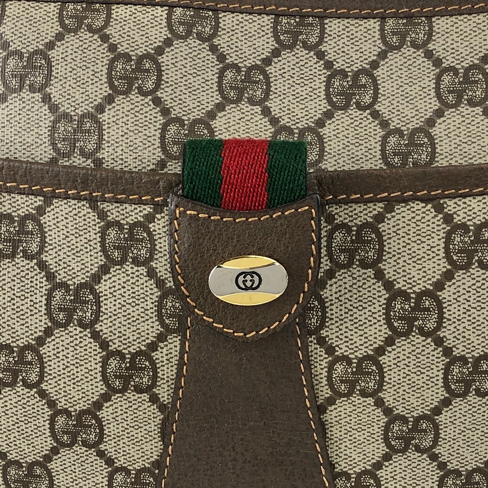 GUCCI グッチ シェリーライン ショルダーバッグ ベージュ PVC レザー