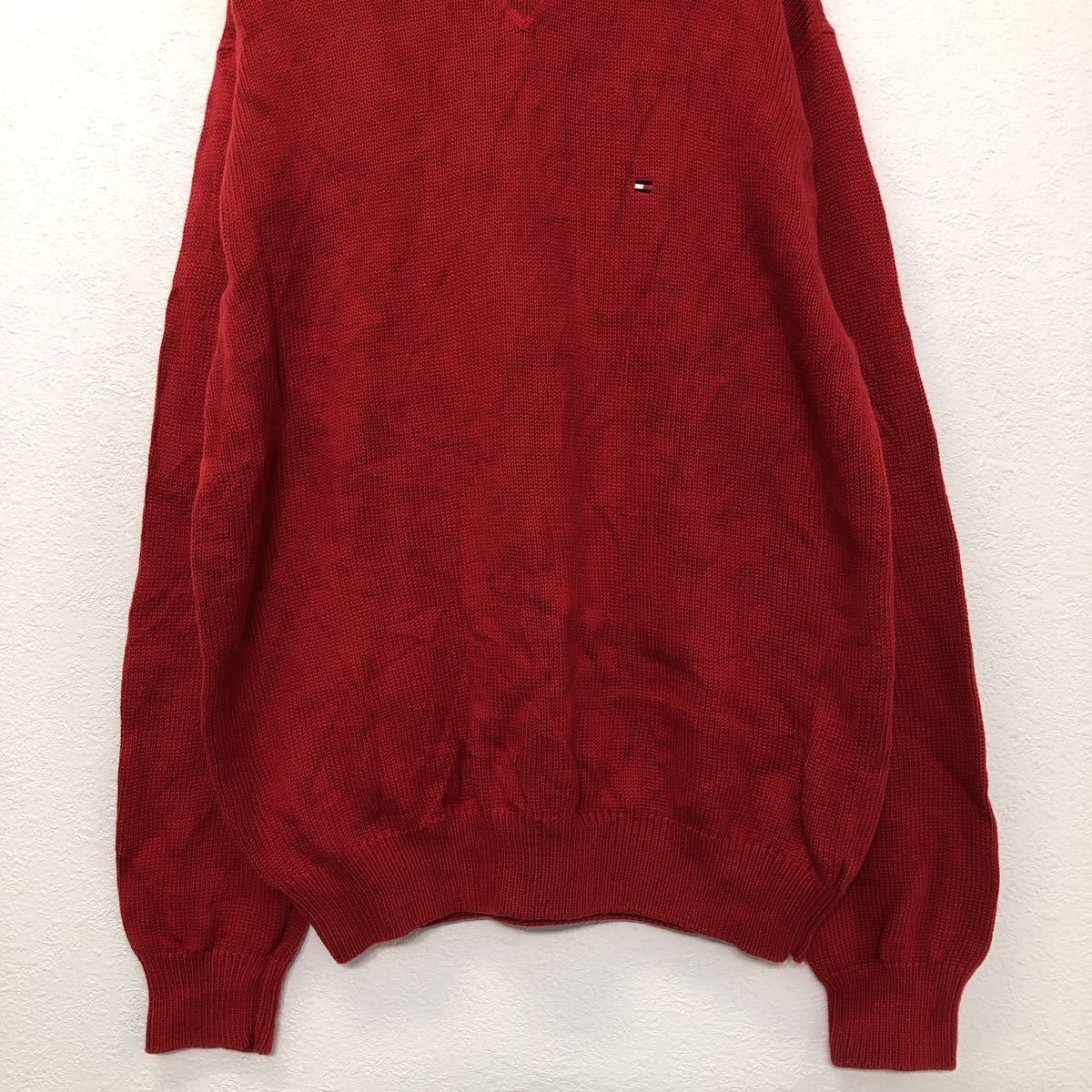 TOMMY HILFIGER コットン ニット セーター L レッド ブラック ホワイト
