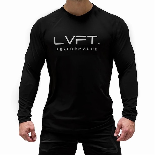 【LVFT】LIVE FIT Black Long sleeve T-shirt/トレーニングウェア/フィットネスウェア/スポーツウェア/筋トレ/メッシュ/ストリート/メンズ/ゴールドジム/NIKE/adidas/アンダーアーマー/