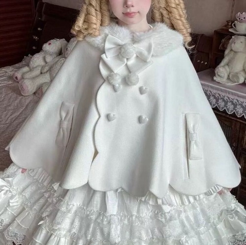 甘ロリ♡全2カラー　パールハートボタン付きポンチョ　jya46★