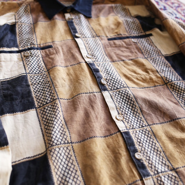 switching design panel art pattern l/s shirt