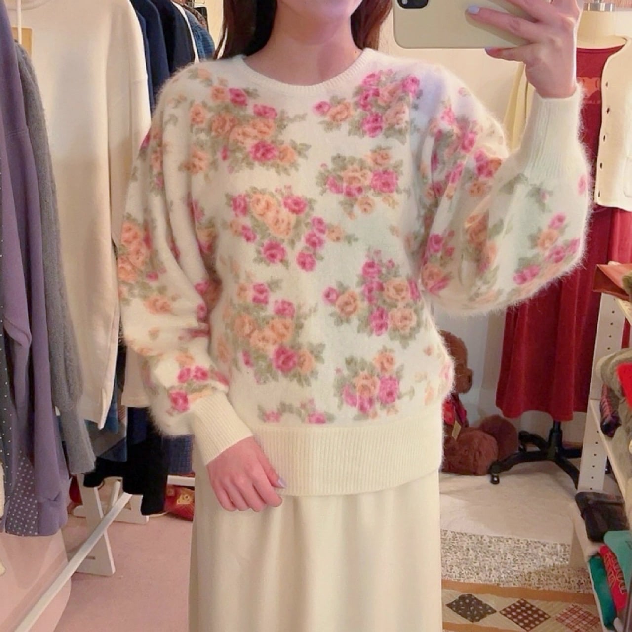 pink rose angora knit sweater