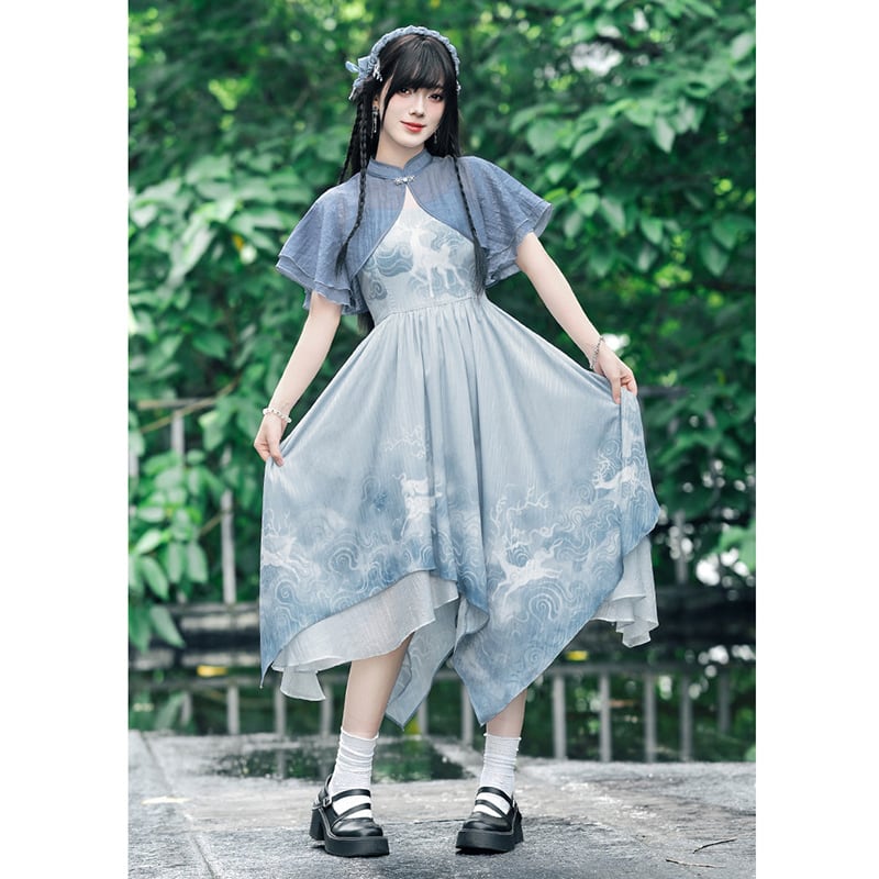 古怪舍---鹿煙シリーズ】☆チャイナ風トップス☆ 半袖 アウター 合わせ