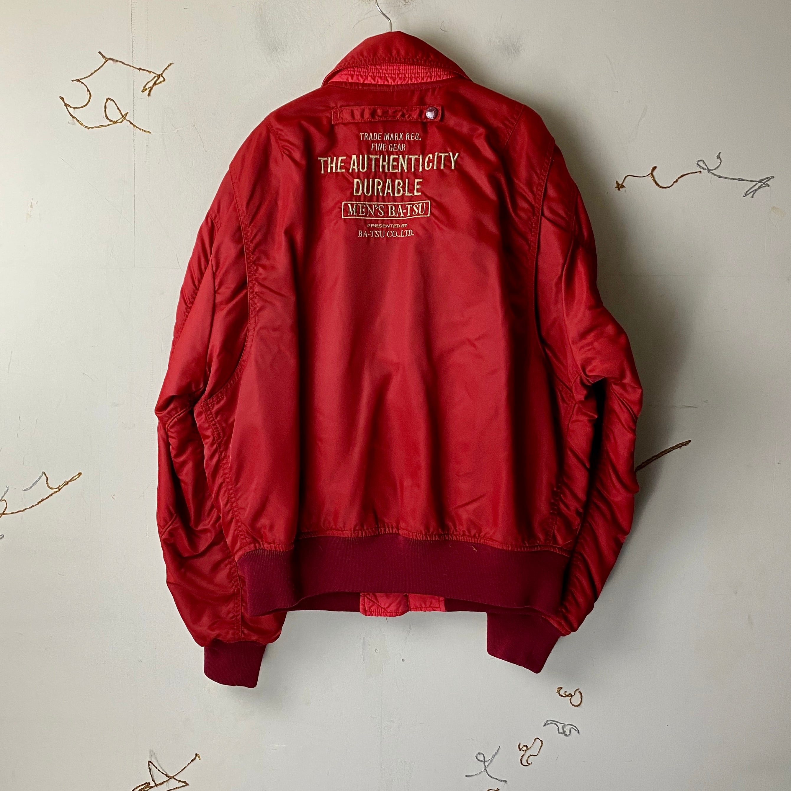 old MEN'S BA-TSU red color flight motif reversible jacket | NOIR