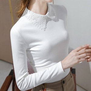 lace lapel lace blouse <t2564>
