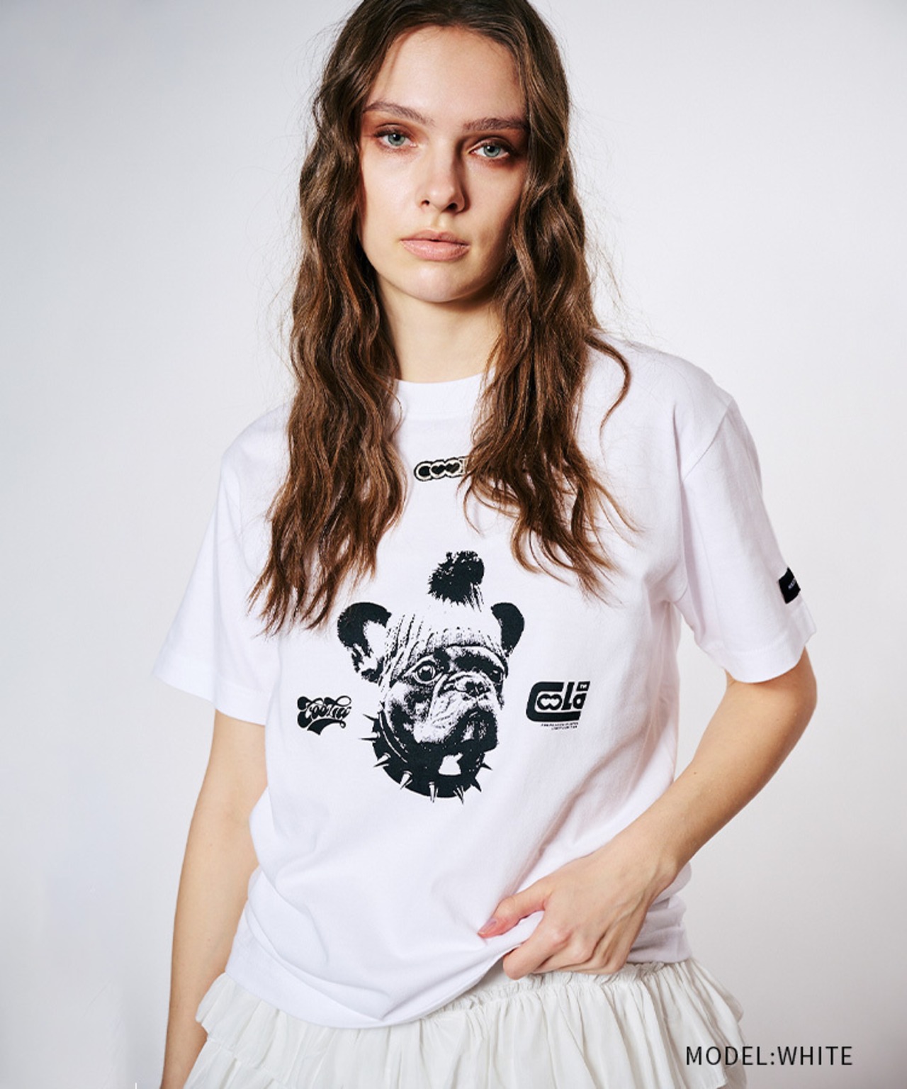 COOLAブルドッグプリントベーシックTシャツ (WHITE)　CQ-49004