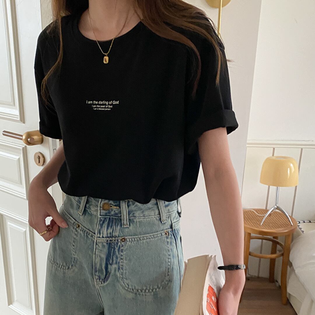 simple letter print short sleeved t shirt