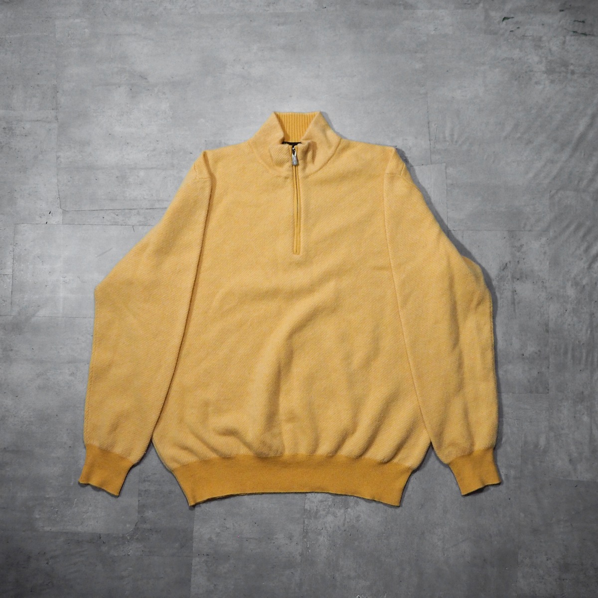 Loro Piana” cashmere light yellow pull over half zip knit 