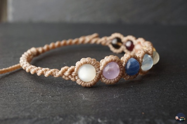 <第0〜第8チャクラ>天然石9粒のマクラメチャクラブレスレット - natural -