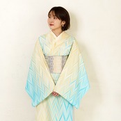 「月と地球のような墨流し」矢羽柄〜セオアルファ　浴衣・夏着物・単衣