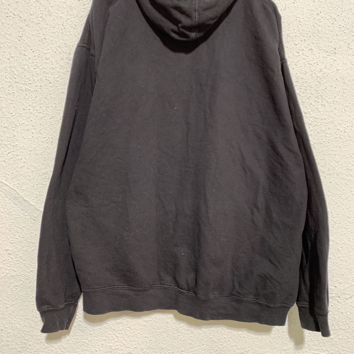 スウェット パーカー M〜 ブラック パープル プリント フーディー 古着