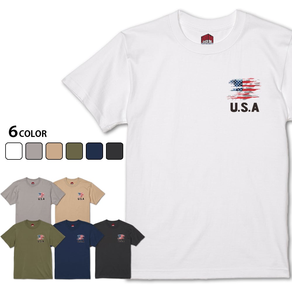 【U.S.A:ワンポイント】 アメリカ国旗Tシャツ ワンポイントデザイン