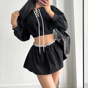 lace-up sweat cropped pullover la2297