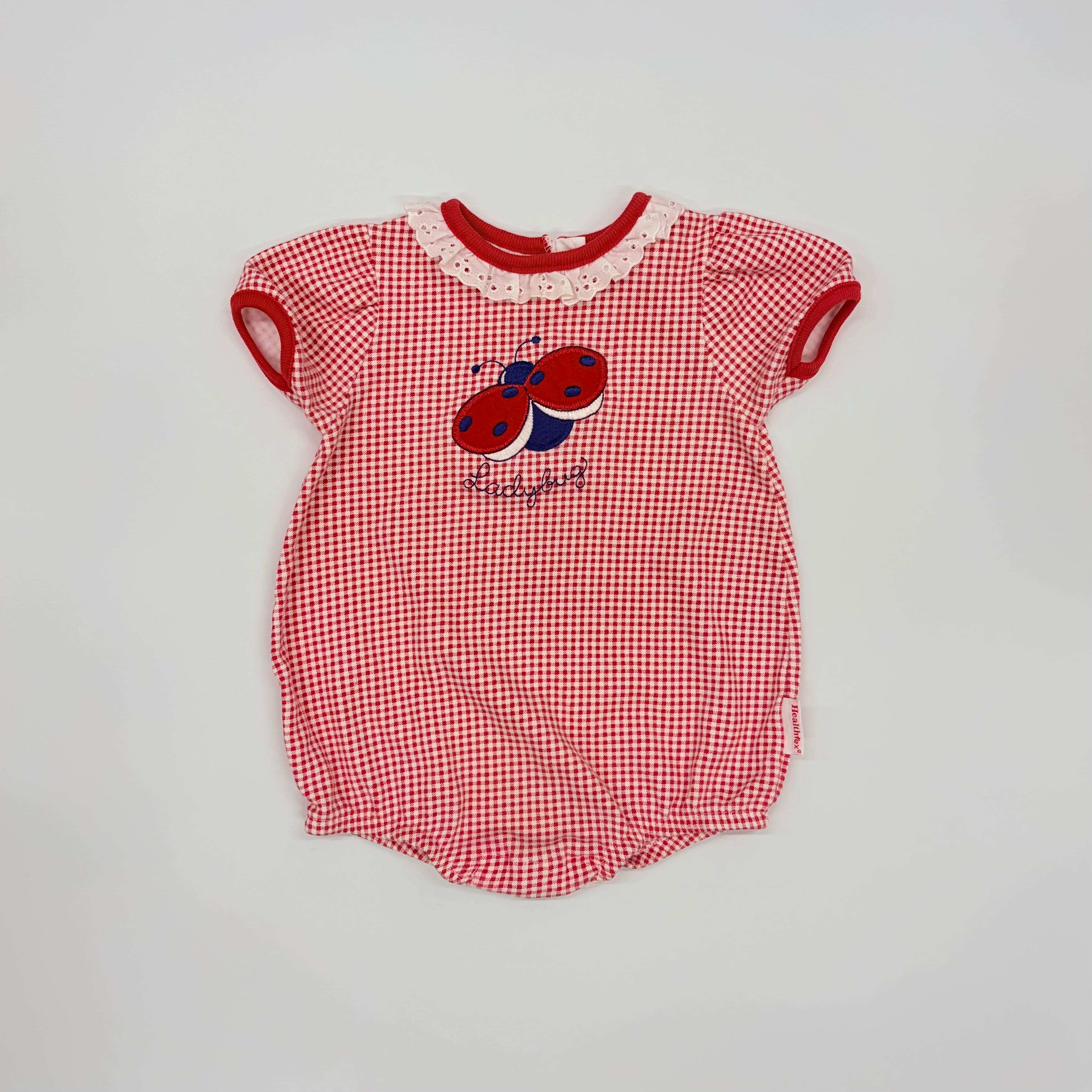 【12-18M】USA製 Health-Tex gingham-check X ladybug baby rompers ベビーロンパース ギンガムチェック てんとう虫