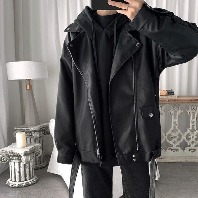 予約販売】ライダースジャケット メンズ ブラック 黒 アウター レザー