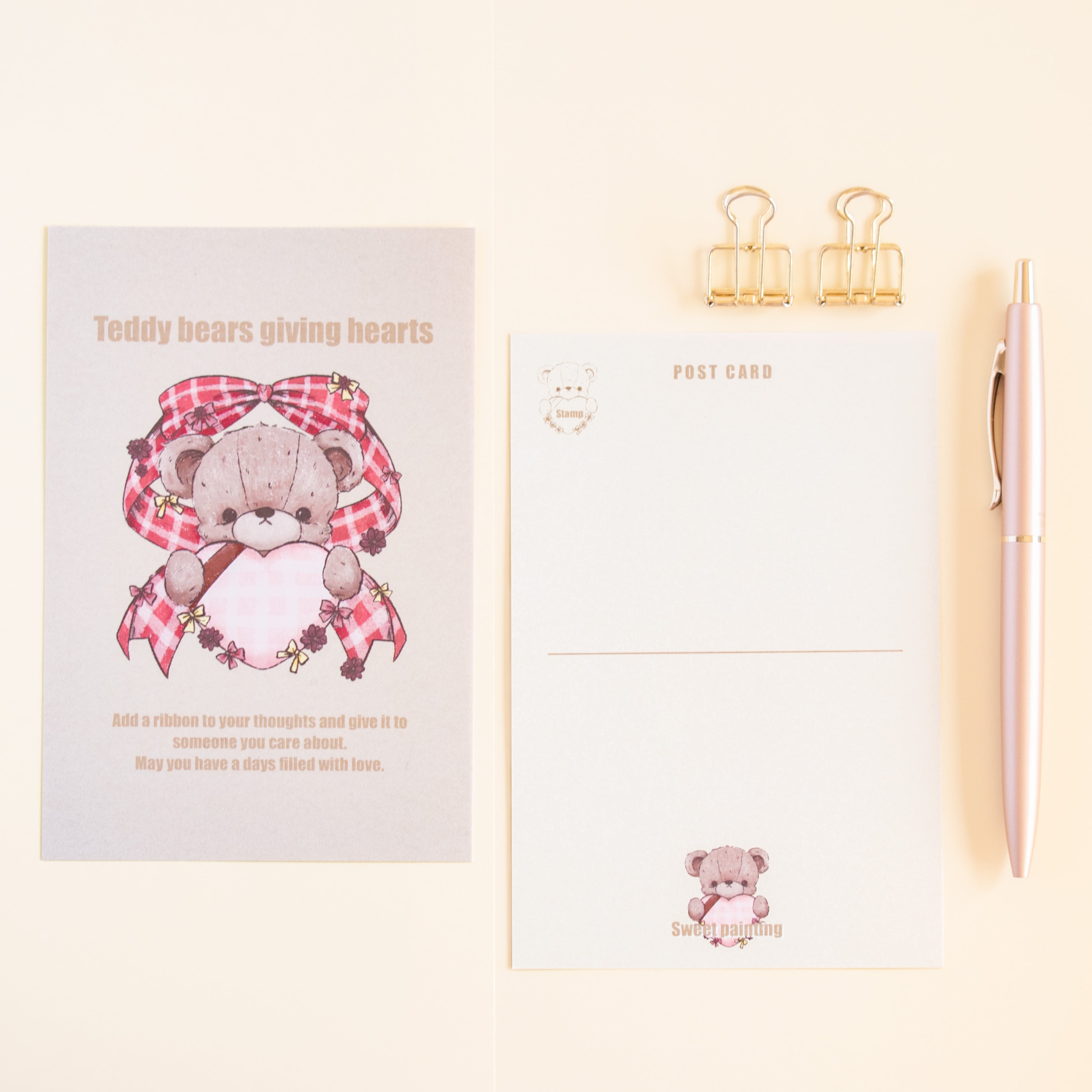 ポストカード - ハートテディベア 【Sweet painting】 | くまと女の子