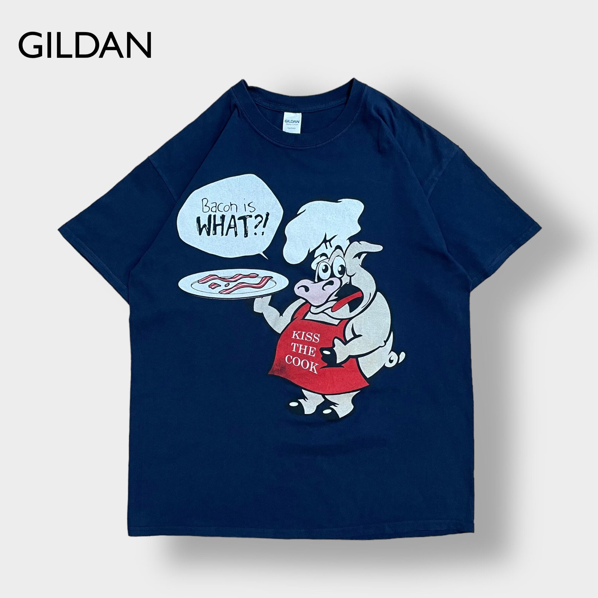 GILDAN】プリント イラスト Tシャツ L 半袖 ネイビー クッキング