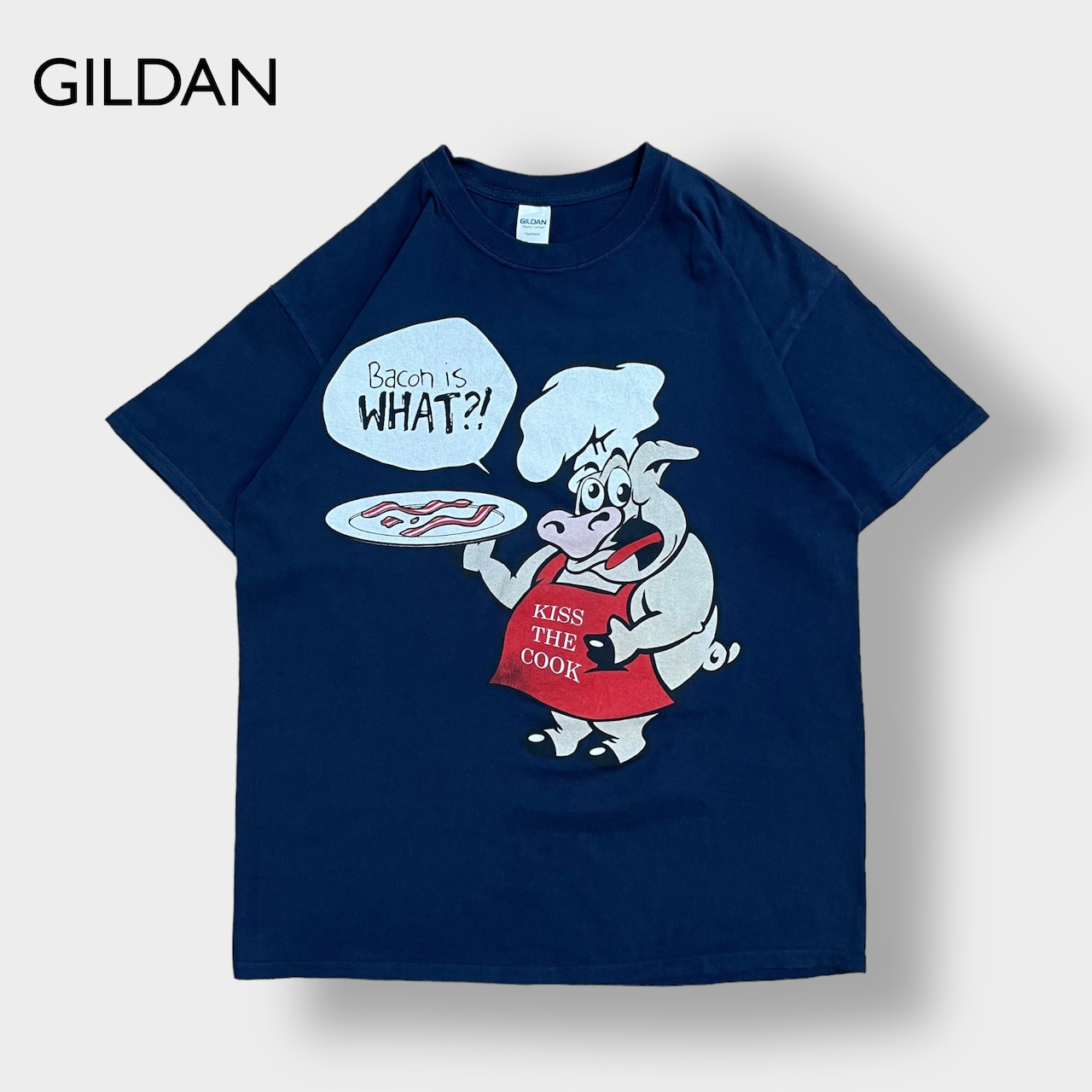 【GILDAN】プリント イラスト Tシャツ L 半袖 ネイビー クッキング ギルダン US古着