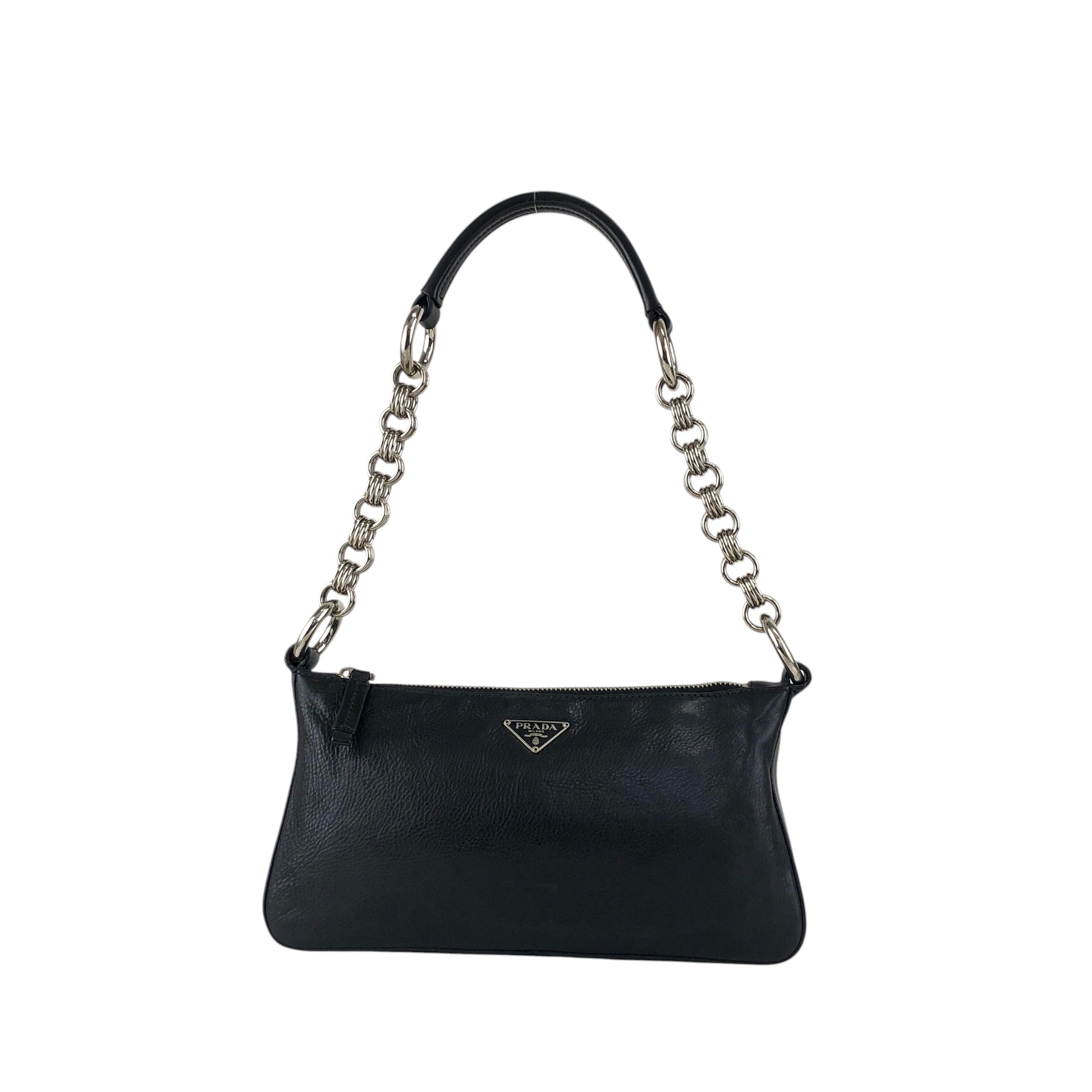 PRADA プラダ オールレザー ホーボーバッグ ワンショルダーバッグ ブラック PRADA プラダ ショルダーバッグ ブラック トライアングルロゴ レザー