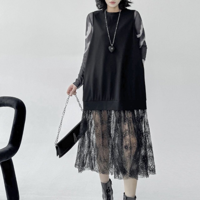 Tie-dye see-through top and midi dress C0961