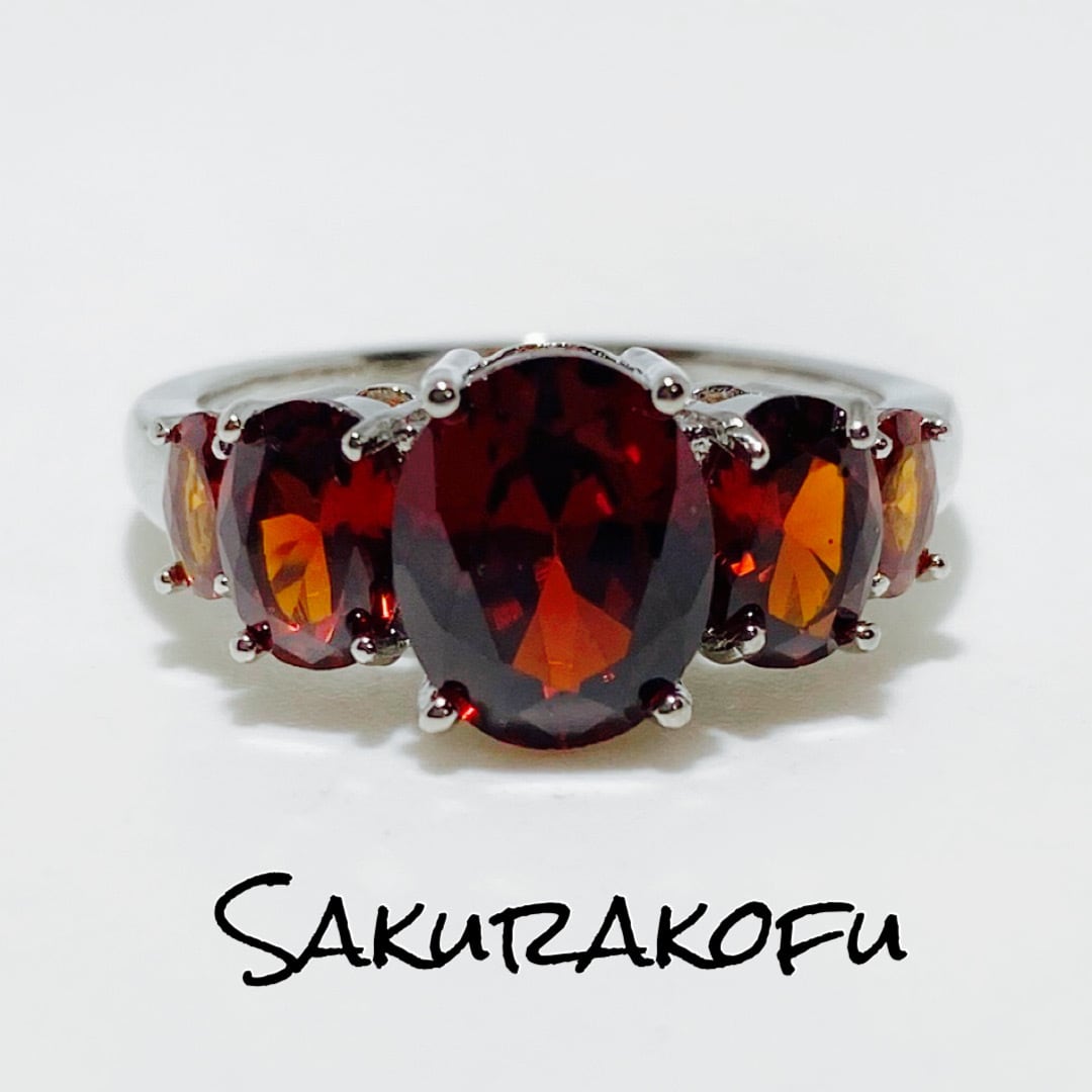 D068 レディース 指輪 リング ガーネット 5粒並んだ シルバーリング 高見え 人気 シンプル 綺麗