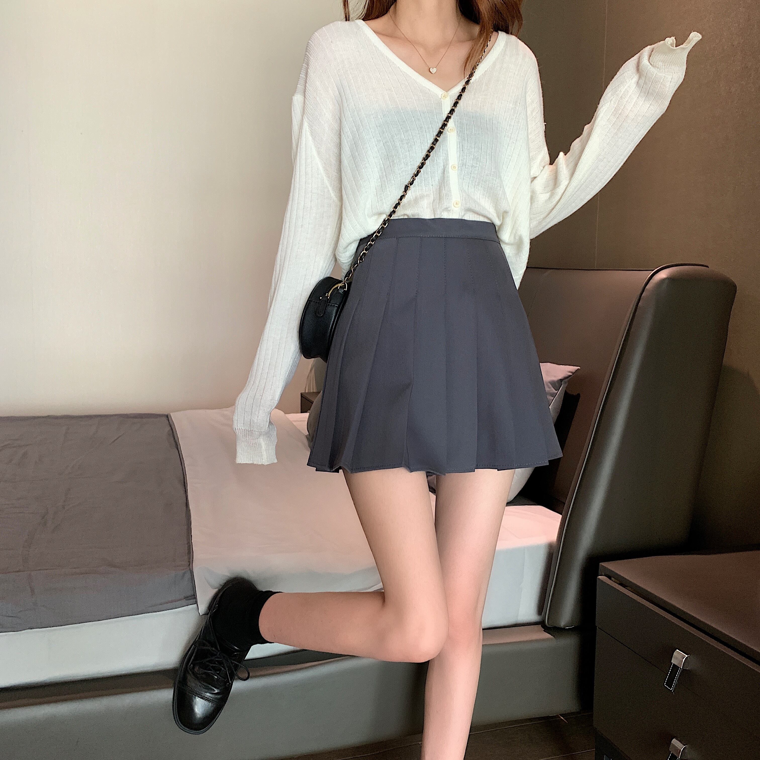 送料無料 スクールガール風プリーツスカート スカート プリーツ ミニ スクールガール風 チェック 学生 Lamitte Deco トレンド 韓国ファッション ショップ Base店