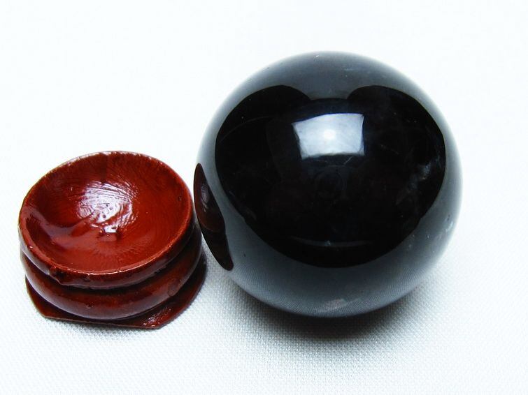 天然石 ブラック桜瑪瑙のスフィア　丸玉　置物G.141 モリオン 丸玉 34mm 黒水晶 スフィア 置物 一点物 141-8006 | 天然石