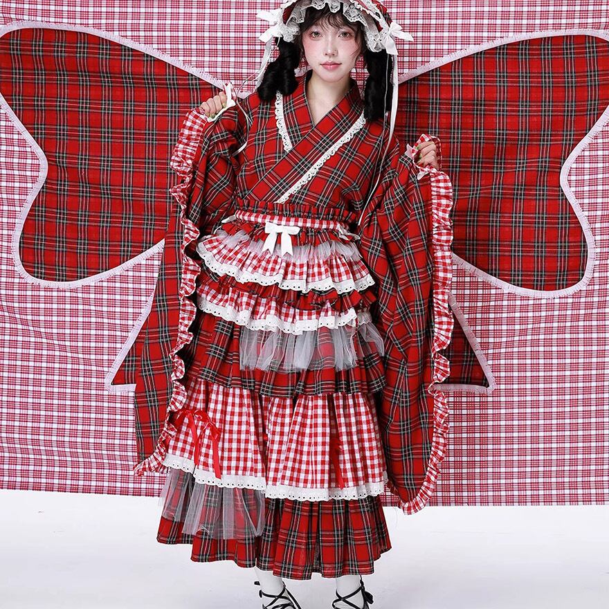 和ロリータ 着物 チェック柄×着物風 コンカフェ向け｜WithU | ゴスロリ