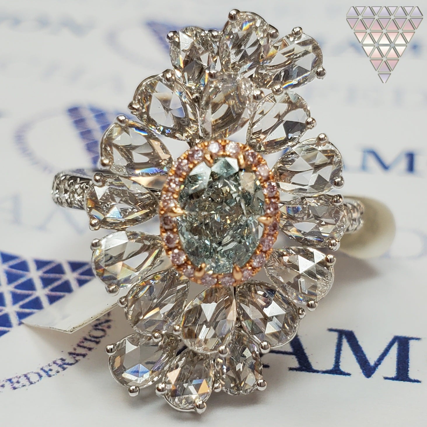 メイン 0.83 ct Fancy Blue Green GIA 天然 ブルー グリーン ダイヤモンド リング 上品 婚約指輪 ゴージャス  エンゲージリング | DIAMOND EXCHANGE FEDERATION