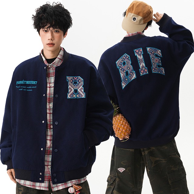 ✿秋新作！【Vesiboシリーズ】★ジャケット★ スタジャン アウター 男女兼用 メンズ カジュアル エスニック風 ネイビー