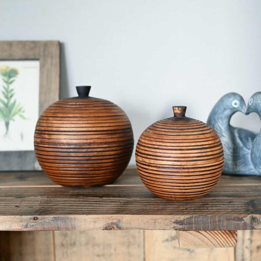 木の実の形の小物入れ Lサイズ｜マンゴーウッド 蓋付き小物入れ レトロ