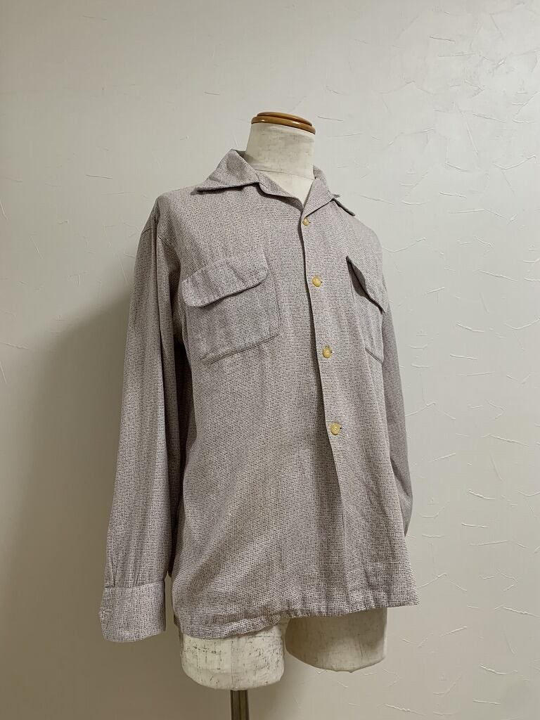 1950~60's Open Collar Patterned Rayon Long Sleeve Shirt