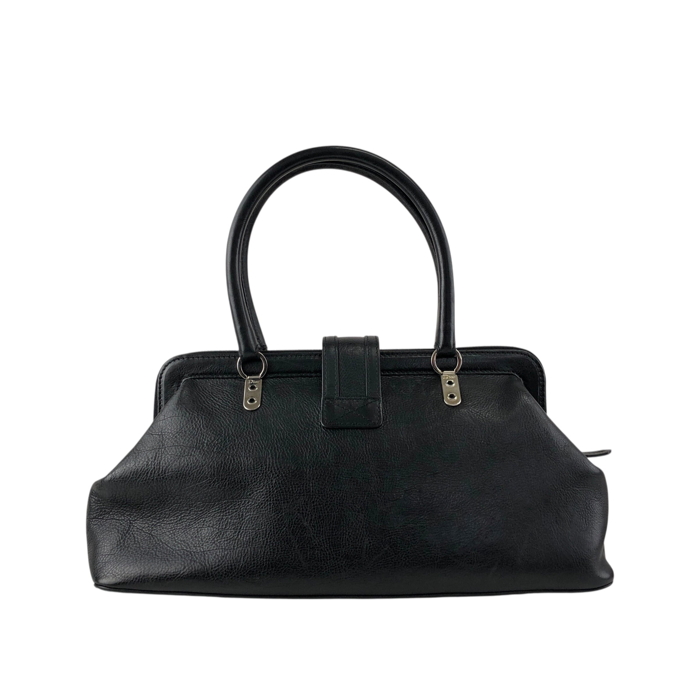 クリスチャンディオール　ヴィンテージ　ブラックレザーハンドバッグ クリスチャン・ディオール ヴィンテージ ブラックレザー サッチェル