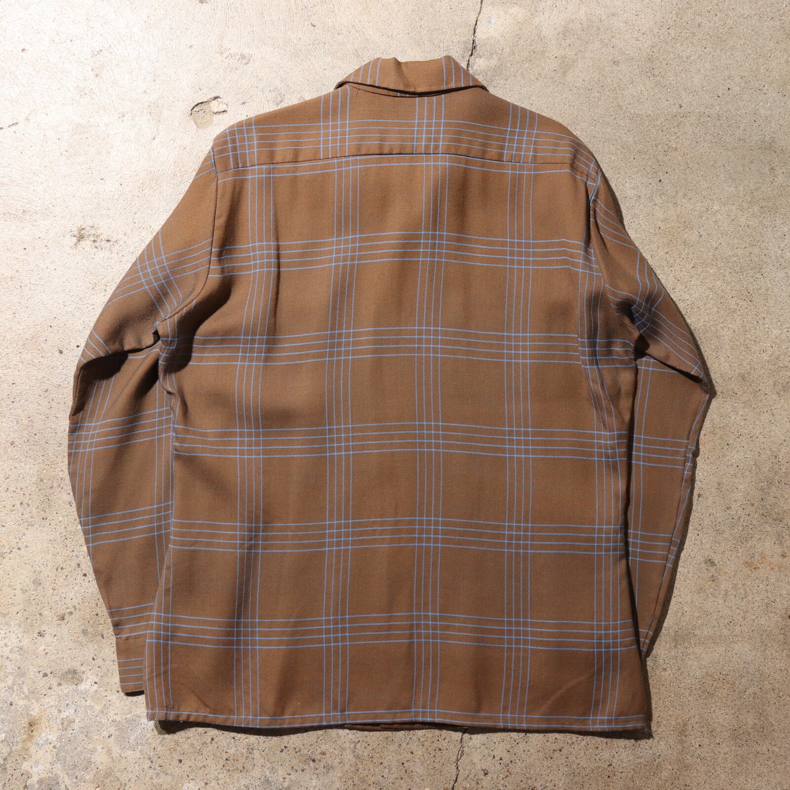 美品 M 60s ARROW USA レーヨン混 長袖チェックシャツ 茶色 ブラウン 