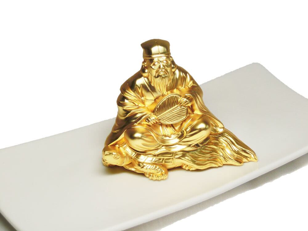 好運呼び込む 純金メッキ 寿老人 ( 桐箱 入 24Kメッキ) 寿台座 付