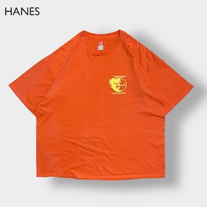 【HANES】3XL ビッグサイズ ハワイ サーファー ワンポイント ロゴ Tシャツ バックプリント オレンジ 半袖 us古着