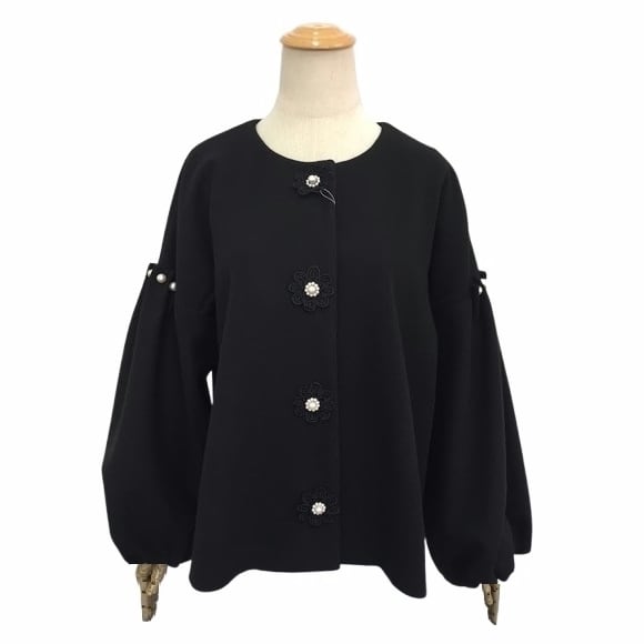 スーパービューティー ジャケットコート 花モチーフ パール付