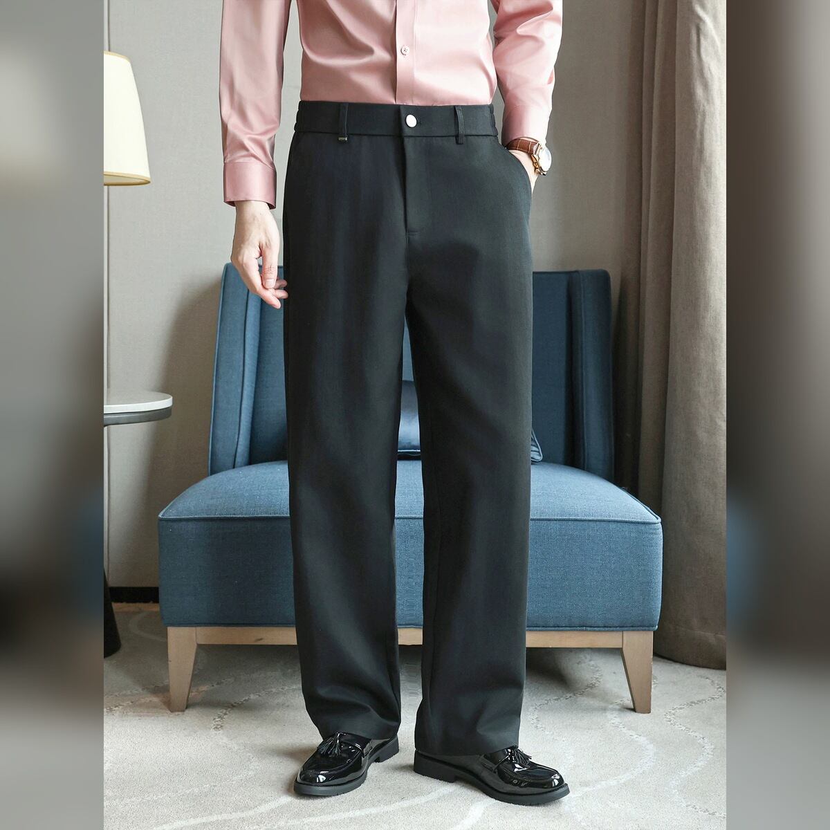 バックゴム センタープレス ワイドストレート スラックス 4color PA0439