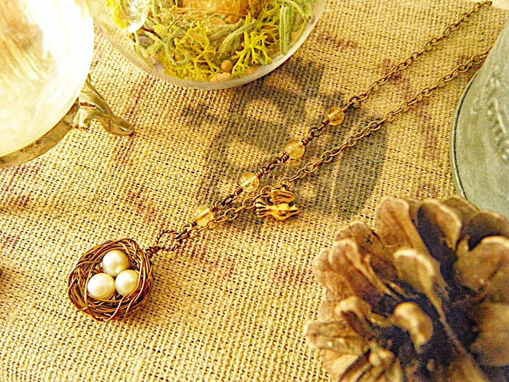 淡水パールの鳥の巣ネックレス（シトリン） | 天然石ワイヤー