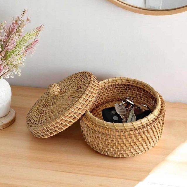 ラタン 小物収納ケース（フタ付き）(RTA-919L)