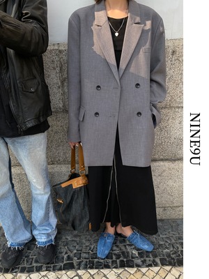 oversize handsome plain tailored-jacket 2color【NINE6798】