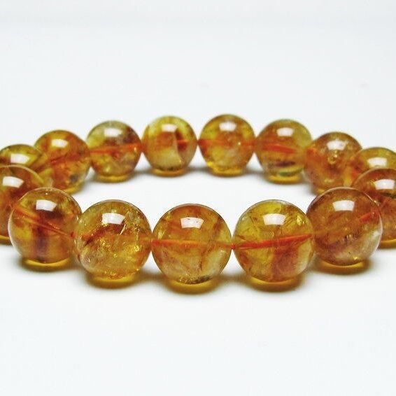 シトリンクォーツ ブレスレット 虹入り 14mm シトリン ブレス 一点物 メール便可 [M便 1/10] 111-46196