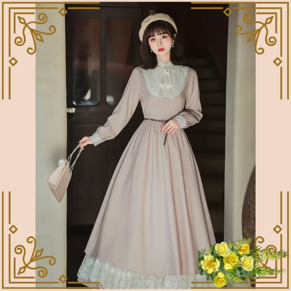 ♦チェック柄レース裾クラシカルワンピース♦trnd035