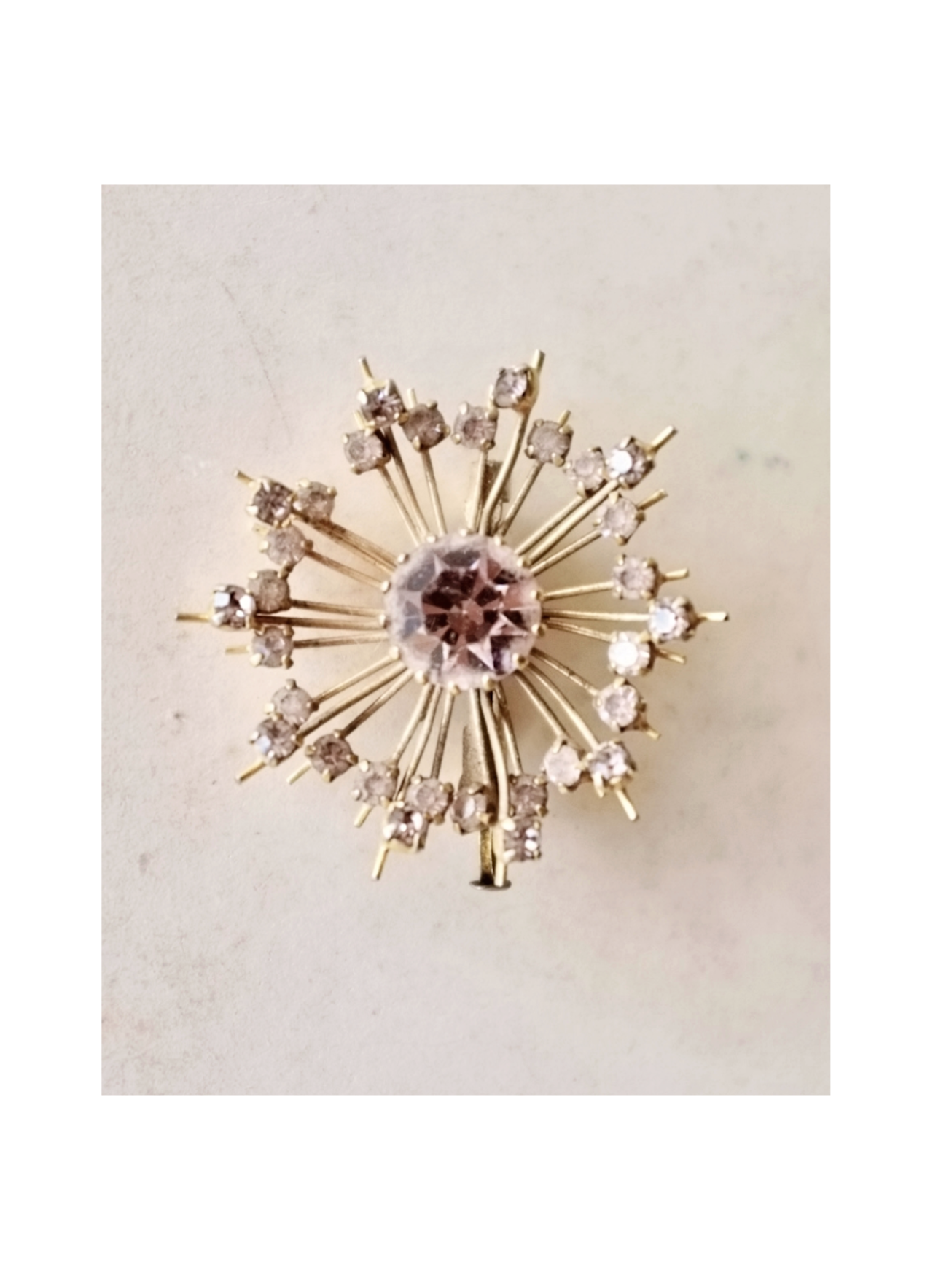 50s フランス 紫硝子のアスターと花咲けるブローチ ヴィンテージ